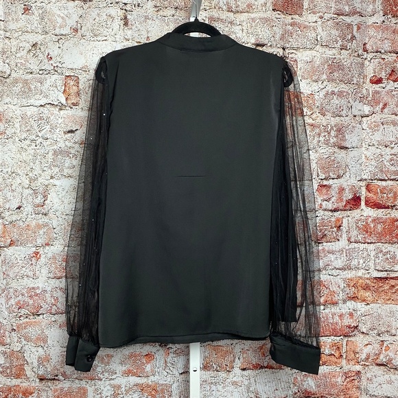 Chic Me Black Womenʻs Festive Holiday Mesh Long Sleeve Blouse | XL - Picture 5 of 5